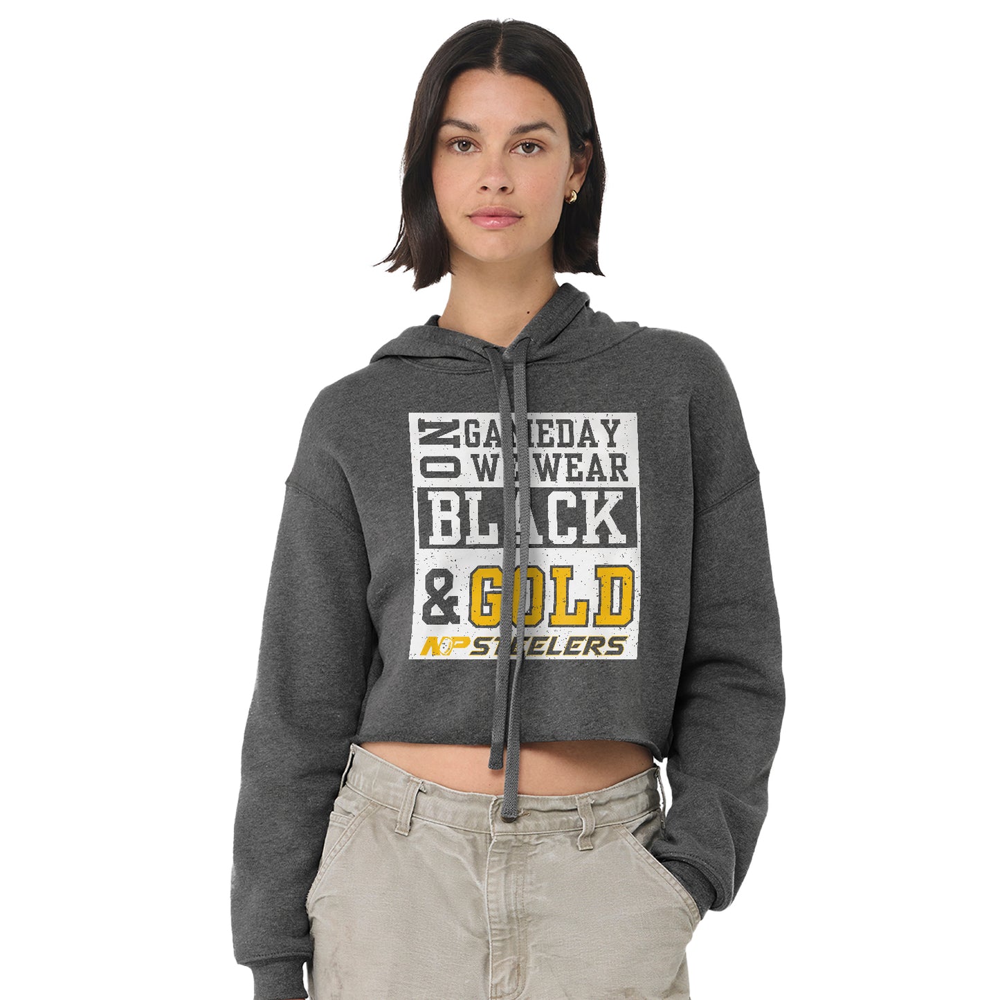 NP Game Day Black & Gold Women's Crop Fleece Hoodie 7502