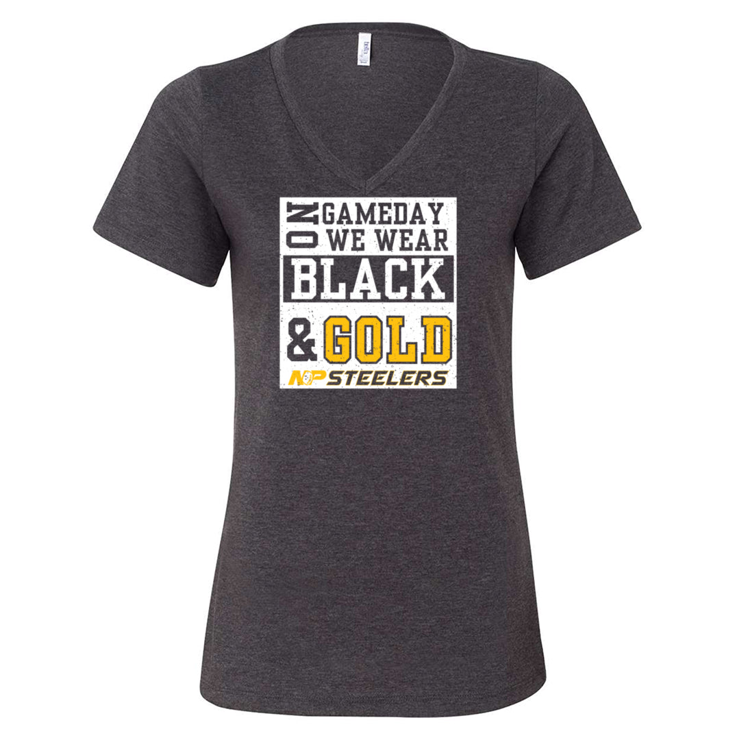 NP Game Day Black & Gold Women's Relaxed V-Neck Tee 6405