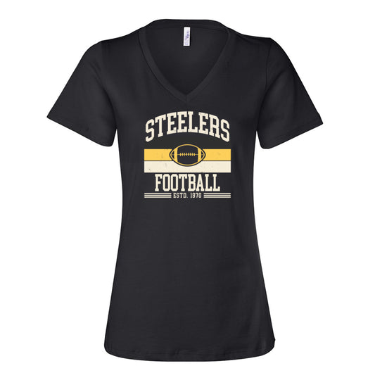 Steelers Vintage Stripes Women's Relaxed V-Neck Tee 6405