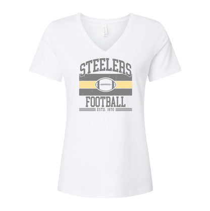 Steelers Vintage Stripes Women's Relaxed V-Neck Tee 6405