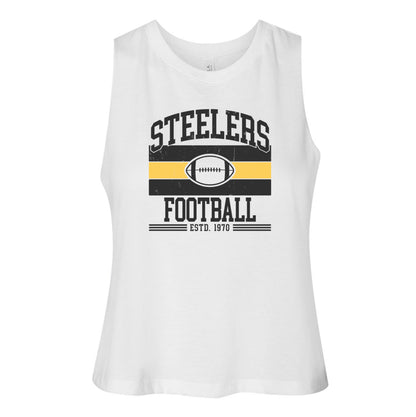 Steelers Vintage Stripes Women's Racerback Crop Tank 6682