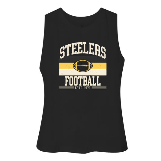 Steelers Vintage Stripes Women's Racerback Crop Tank 6682