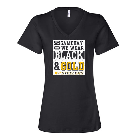 NP Game Day Black & Gold Women's Relaxed V-Neck Tee 6405