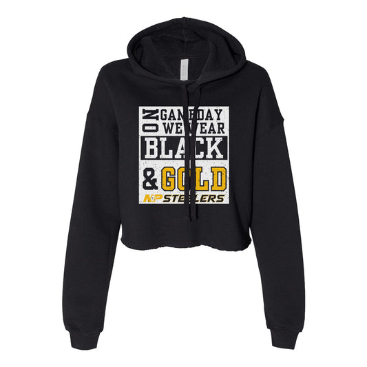 NP Game Day Black & Gold Women's Crop Fleece Hoodie 7502